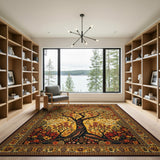 Tree of Life Persian Area Rug in Gold Floral Motif