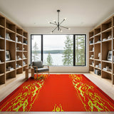 Red Fiery Red Flame Border Area Rug