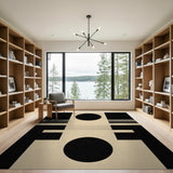 ODIKA Washable Abstract Geometric Rug - Modern Mid-Century Bauhaus Black & Cream Low Pile Area Rug