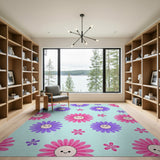 Adorable Smiley Daisy Faces Area Rug