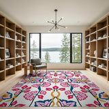 Vibrant Pink Floral Multi-Color Area Rug