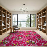 Vibrant Pink Floral Swirl Area Rug