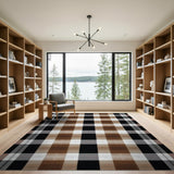 Rustic Brown Black Plaid Farmhouse Rug