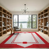 Red White Border Geometric Area Rug