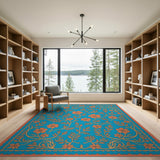 Teal Orange Floral Vintage Area Rug
