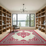 Red Ornate Red Floral Medallion Area Rug
