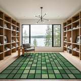 Green Geometric Grid Modern Area Rug