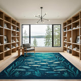 Teal School of Fish Underwater Area Rug