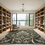 Ornate Grey Rose Leaf Vintage Area Rug