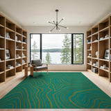 Teal Gold Contour Wave Abstract Area Rug