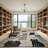 Playful Black Cats Stars Area Rug