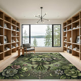 Baroque Green Anemone Bouquet Area Rug