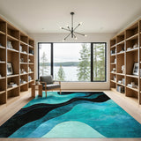 Teal Wave Abstract Black Area Rug