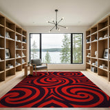Bold Red Swirl Abstract Red Area Rug