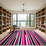 Bold Pink and Black Striped Geometric Area Rug