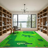 Playful Green Crocodile Swamp Area Rug