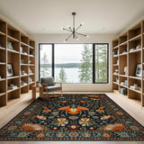 Navy Floral Beetle Persian Area Rug