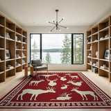 Red Deer Silhouette Heritage Tribal Area Rug