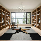 Bold Metallic Gold Star Black White Area Rug
