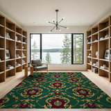 Multi-color and Patterns Ornate Emerald Green Gold Damask Area Rug