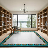Teal Gold Geometric Border Area Rug