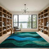 Teal Green Wavy Geometric Area Rug
