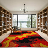 Fiery Red Yellow Camo Geometric Area Rug