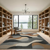 Wavy Grey Abstract Area Rug