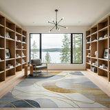 Abstract Grey Gold Organic Shapes Area Rug