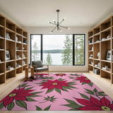 Poinsettia Pink Floral Area Rug