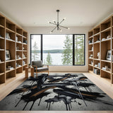 Black and White Abstract Black Ink Brush Stroke Area Rug