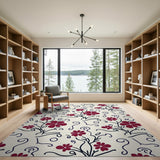 Red Hibiscus Floral Swirl Area Rug