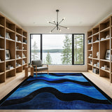 Blue and Teal Cascading Blue Waves Abstract Area Rug