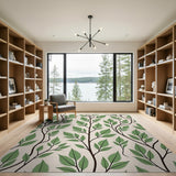 Green Leaf Branch Pattern Area Rug
