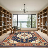 Multi-color and Patterns Navy Blue Persian Floral Medallion Area Rug