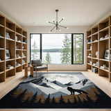 Howling Wolf Full Moon Mountains Grey Rug