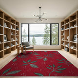 Vibrant Red Leaf Pattern Area Rug