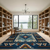 Southwestern Teal Navy Geometric Area Rug