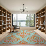 Teal Orange Ornate Persian Motif Area Rug