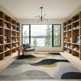 Abstract Wavy Grey Gold Area Rug
