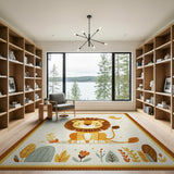 Adorable Cartoon Lion Area Rug with Moon Plants