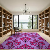 Elegant Purple Damask Pattern Area Rug