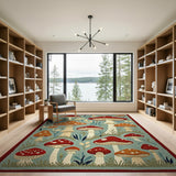 Boho Chic Multi-color and Patterns Whimsical Mushroom Forest Area Rug