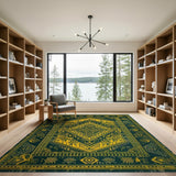 Teal Green Gold Heritage Tribal Area Rug