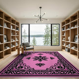 Elegant Pink Black Floral Medallion Area Rug