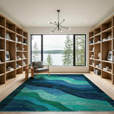 Blue and Teal Teal Blue Ocean Wave Area Rug