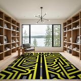 Yellow Bold Yellow Maze Geometric Area Rug