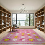 Pink Cheerful Pink Daisy Floral Area Rug