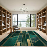 Emerald Green Gold Marble Geometric Area Rug