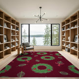 Festive Christmas Wreath Pattern Area Rug